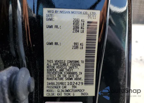 2012 Nissan Altima Sr from USA, damaged, VIN 1N4BL2EP8CC102429